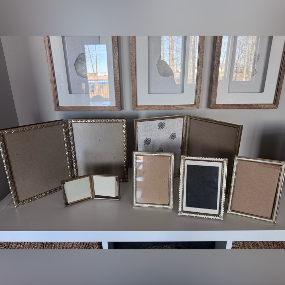 Vintage Hinged Double Metal Picture Frames Brass Gold Filigree Mid Century - 6